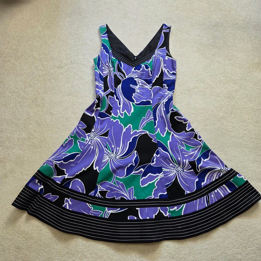 9 West Size 4 Fit & Flare Midi Sundress V-Neck Sleeveless Casual Cruise Resort